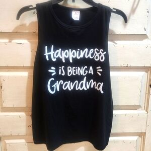 Black Tank Top with "Happiness is Being a Grandma" in White Text Sz. XL